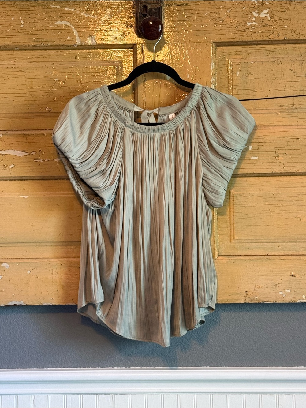Anthropologie Light Sage Pleated Short-Sleeve Women’s Top